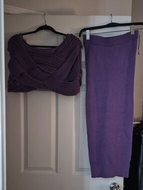 JLUXLABEL Lavender Cable Knit  Maxi Skirt Set
